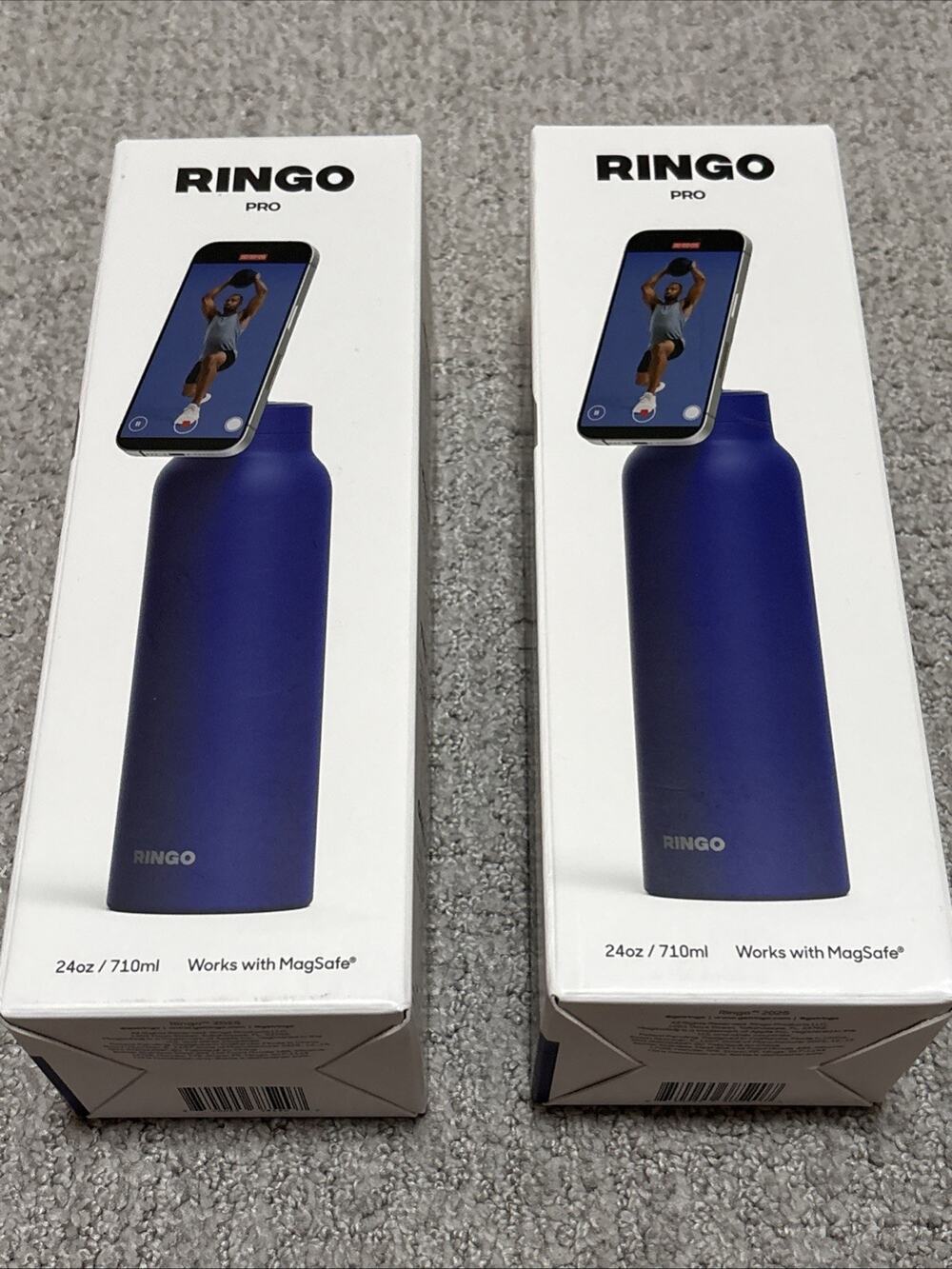 Ringo Pro water Bottles BUNDLE Of Two Magnetic Phone Mount & Lid 24 Ounces NEW